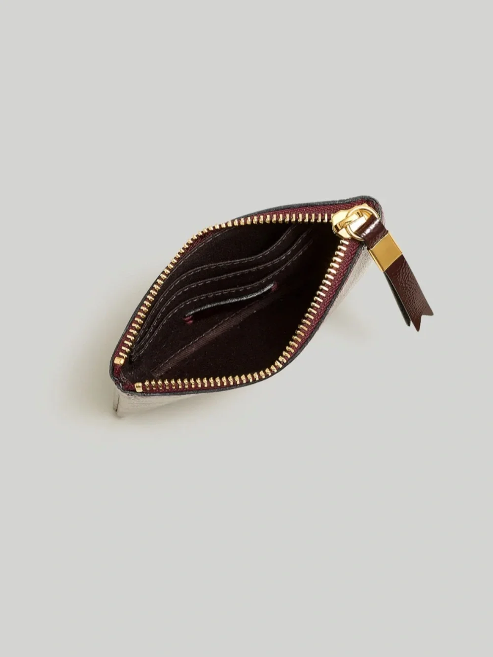 Madewell Burgundy Patent Leather Card Pouch with Gold Hardware